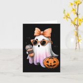 かわいい ゴージャス 幽霊 コーヒー かぼちゃ 怖い季節 ハロウィン カード (黄色い花)