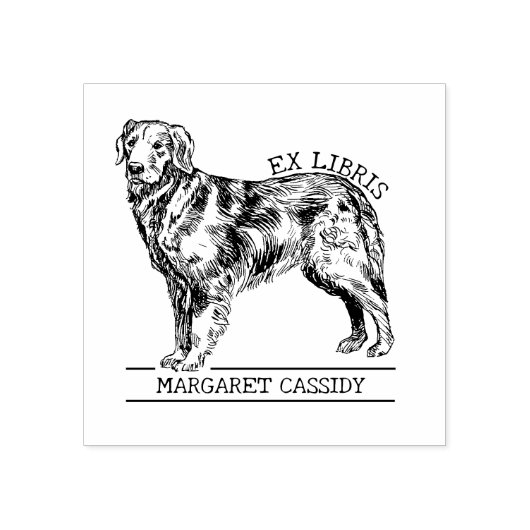 かわいい ゴールデンレトリバー ヴィンテージ Ex Libris 犬 ラバースタンプ (インプリント)