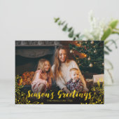 かわいい ゴールドホイルのウィンターフォリオ写真  クリスマス 招待状 (スタンド正面)