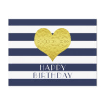 かわいい ゴールド ハート 青 白 ハッピー バースデー