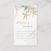 かわいい ゴールド ブルー 星型貝殻 ディスプレイ シャワーベビーシャワー エンクロージャーカード (正面)