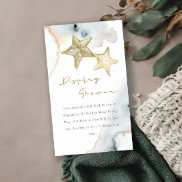かわいい ゴールド ブルー 星型貝殻 ディスプレイ シャワーベビーシャワー エンクロージャーカード