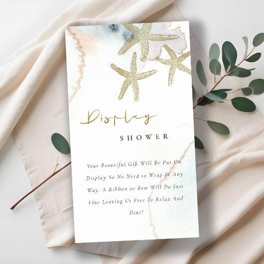 かわいい ゴールド ブルー 星型貝殻 ディスプレイ シャワーベビーシャワー エンクロージャーカード