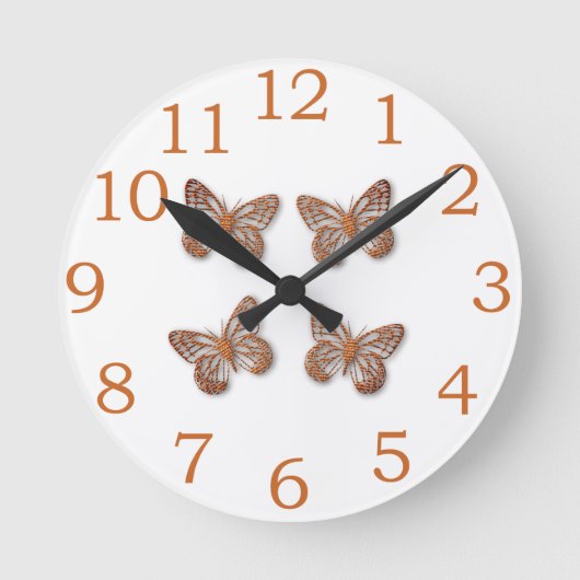 かわいい ゴールド 蝶々模様 ラウンド壁時計 (正面)