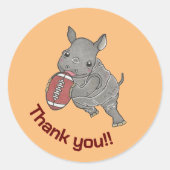 かわいい　サイ　アメリカンフットボール　ありがとう ラウンドシール (正面)