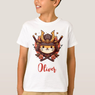 かわいい サムライ 猫 パーソナライズド Tシャツ
