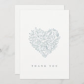 かわいい シック エレガント ミニマル 淡い青 花 ハート サンキューカード (正面/裏面)