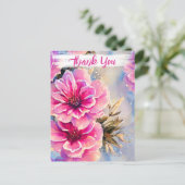 かわいい シャビー シック ピンクの花 花のありがとう ポストカード (スタンド正面)