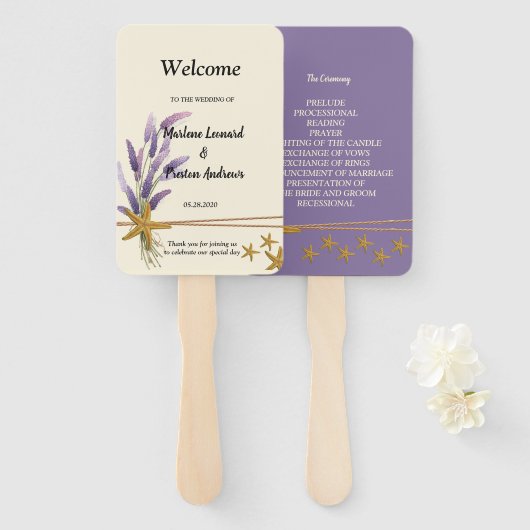 かわいい シンプルなヒトデの結婚式プログラム ハンドファン (正面&裏面)