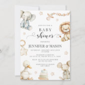 かわいい ジェンダーニュートラルな動物の赤ちゃんシャワー 招待状 (正面)