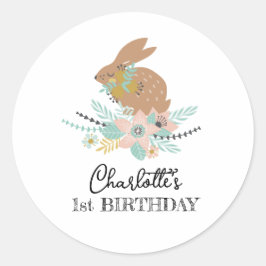 かわいい スイート ウサギ 動物 1歳の誕生日パーティー  ラウンドシール
