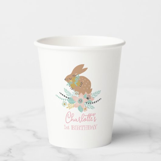 かわいい スイート ウサギ 動物 1歳の誕生日パーティー 紙コップ (正面)