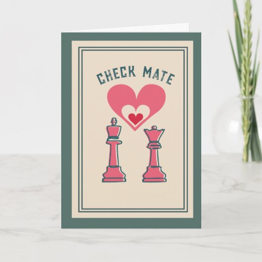 かわいい スイート レトロ 面白い チェックメイト バレンタインデー シーズンカード (正面)