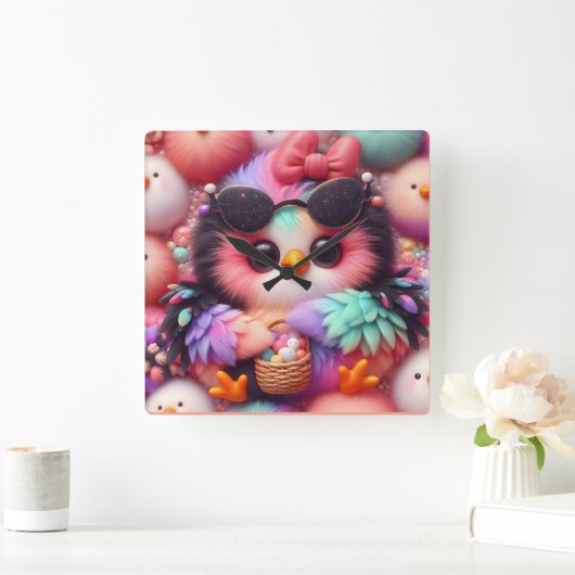 かわいい スクエア壁時計 (ホーム)