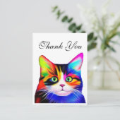 かわいい ストライプ マルチカラー レインボー ネコちゃんありがとう ポストカード (スタンド正面)