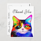 かわいい ストライプ マルチカラー レインボー ネコちゃんありがとう ポストカード (正面/裏面)