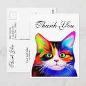 かわいい ストライプ 虹色 ネコ ポストカード (正面/裏面)