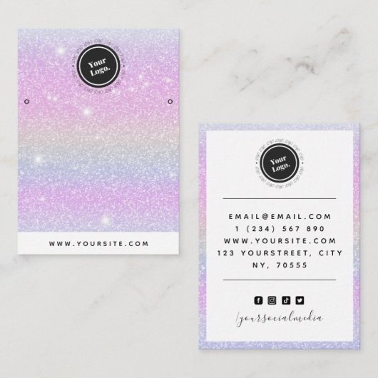 かわいい&スパークリユニコーングリッターイヤリングディスプレイ 名刺 (正面/裏面)