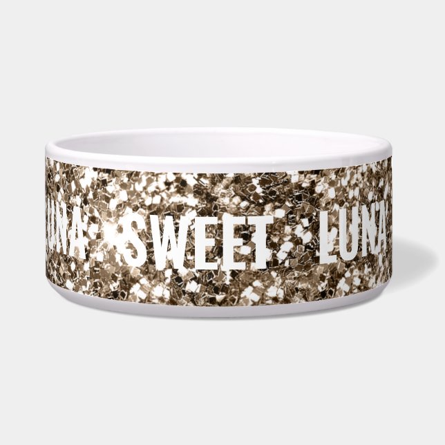 かわいい スパーク グリッター スイート ルナ 犬 名前 ペット  ボウル (左)