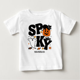 かわいい スプーキーハロウィン ブラックオレンジ ベビーTシャツ