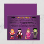かわいい スプーキーパープル ハロウィンパーティー 招待状 (正面/裏面)