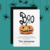 かわいい スプーキーブー ハロウィン オレンジ カービングされたパンプキン シーズンカード