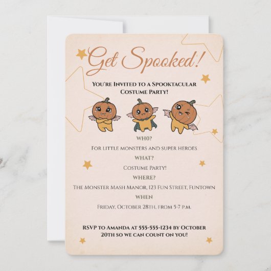 かわいい スプーキー ハロウィン パンプキン 衣装 パーティー 招待状 (正面)