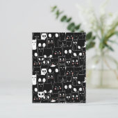 かわいい スプーキー ハロウィン 黒 白 カートゥーン 動物 シーズンポストカード (スタンド正面)