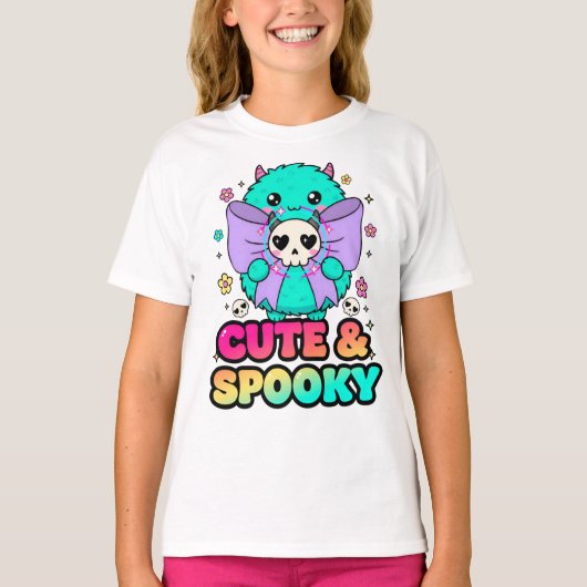 かわいい&スプーキー モンスタースウェットシャツ 骸骨と星 Tシャツ (正面)