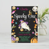 かわいい スプーキー ワン ハロウィン ゴースト 1歳の男の子の誕生日 招待状 (スタンド正面)