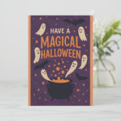 かわいい スプーキ ゴースト ハロウィン 折りたたみ グリーティング カード (スタンド正面)