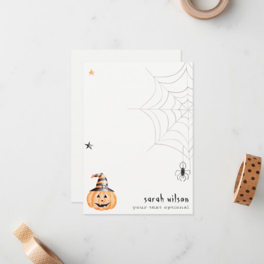 かわいい スプーキ ハロウィン かぼちゃ クモの巣 星 ノートカード (正面/裏面インサイチュ)