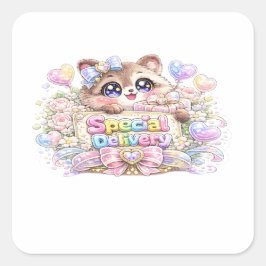 かわいい スペシャルデリバリー ネコ パステルピンク ビジネス スクエアシール