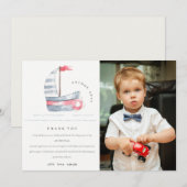 かわいい ソフト 赤 青 ヨット 子供 フォト 誕生日 サンキューカード (正面/裏面)