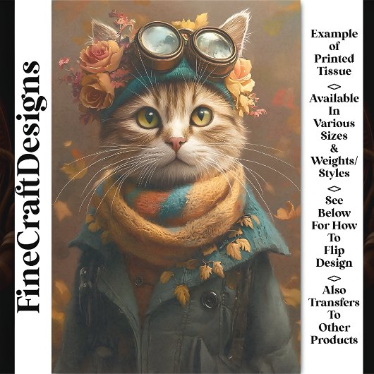 かわいい タビー猫のマフラーとコート CD5 デコパージュ 薄葉紙