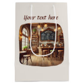 かわいい テキストを追加してコーヒーショップ ミディアムペーパーバッグ (裏面)