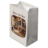 かわいい テキストを追加してコーヒーショップ ミディアムペーパーバッグ (裏面アングル)