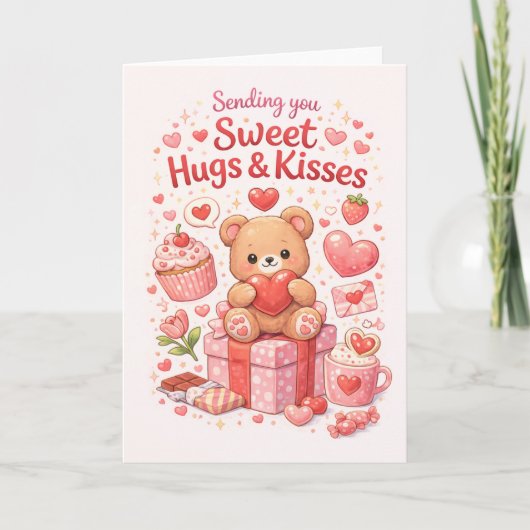 かわいい テディベア スイートハグ&キス グリーティングカード (正面)