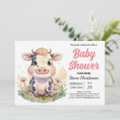 かわいい デジタル ファームヤード 編集可能な 牛 赤ちゃんシャワー 招待状 (スタンド正面)