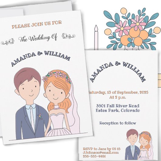 かわいい　デフォルメ　夫婦　イラスト　ウェディング 招待状