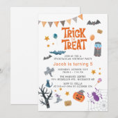 かわいい トリック・オア・トリート ハロウィン ５歳の誕生日パーティー 招待状 (正面/裏面)