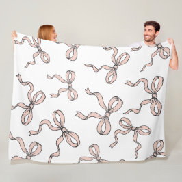 かわいい トレンディ ピンク リボン ボウ アウトライン ブラック フリースブランケット