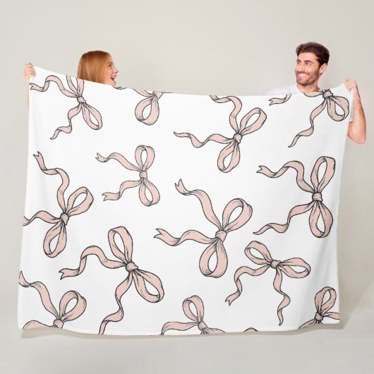 かわいい トレンディ ピンク リボン ボウ アウトライン ブラック フリースブランケット (インサイチュ)