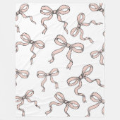 かわいい トレンディ ピンク リボン ボウ アウトライン ブラック フリースブランケット (正面)