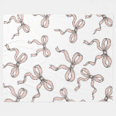 かわいい トレンディ ピンク リボン ボウ アウトライン ブラック フリースブランケット (正面(横))