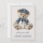 かわいい ネイビー 青 赤ちゃん クマ オーダーメイド 招待状 (正面)