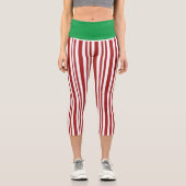 かわいい！ハイウェイストキャプリス – 赤と白グリーン カプリレギンス (正面)