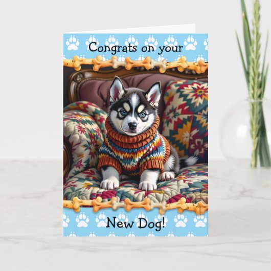 かわいい！ハスキーの子犬をおめでとう カード (正面)