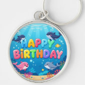 かわいい ハッピーバースデー 水上イルカ キーホルダー (正面)