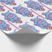 かわいい&ハッピーベビーゾウの漫画パーソナライズ ラッピングペーパー (角)